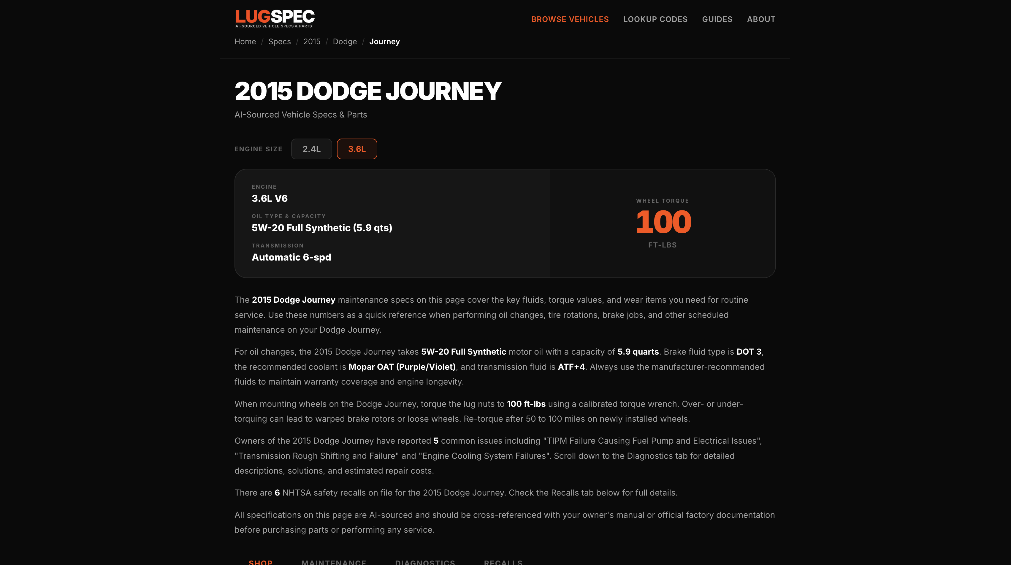 LugSpec vehicle detail