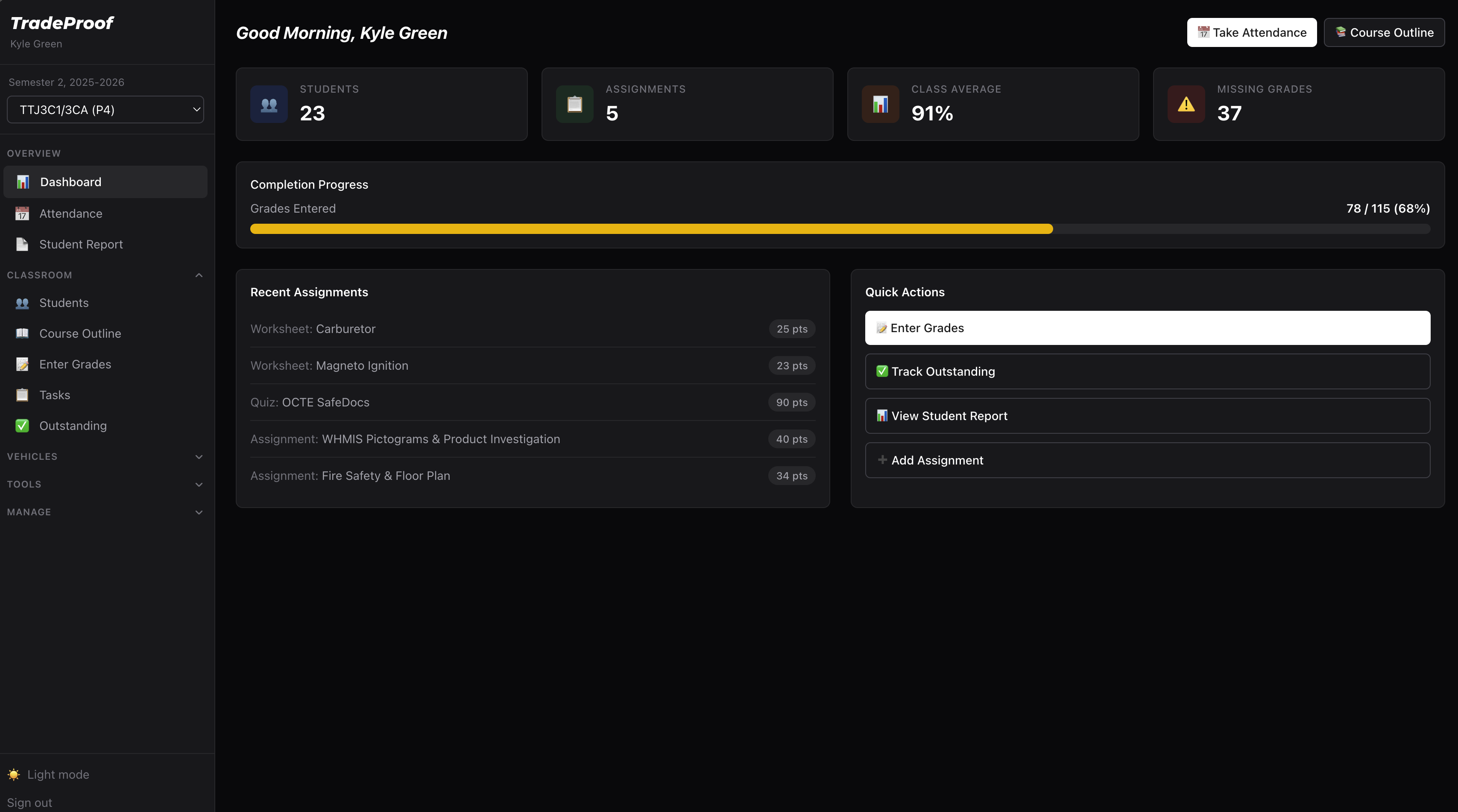 TradeProof dashboard